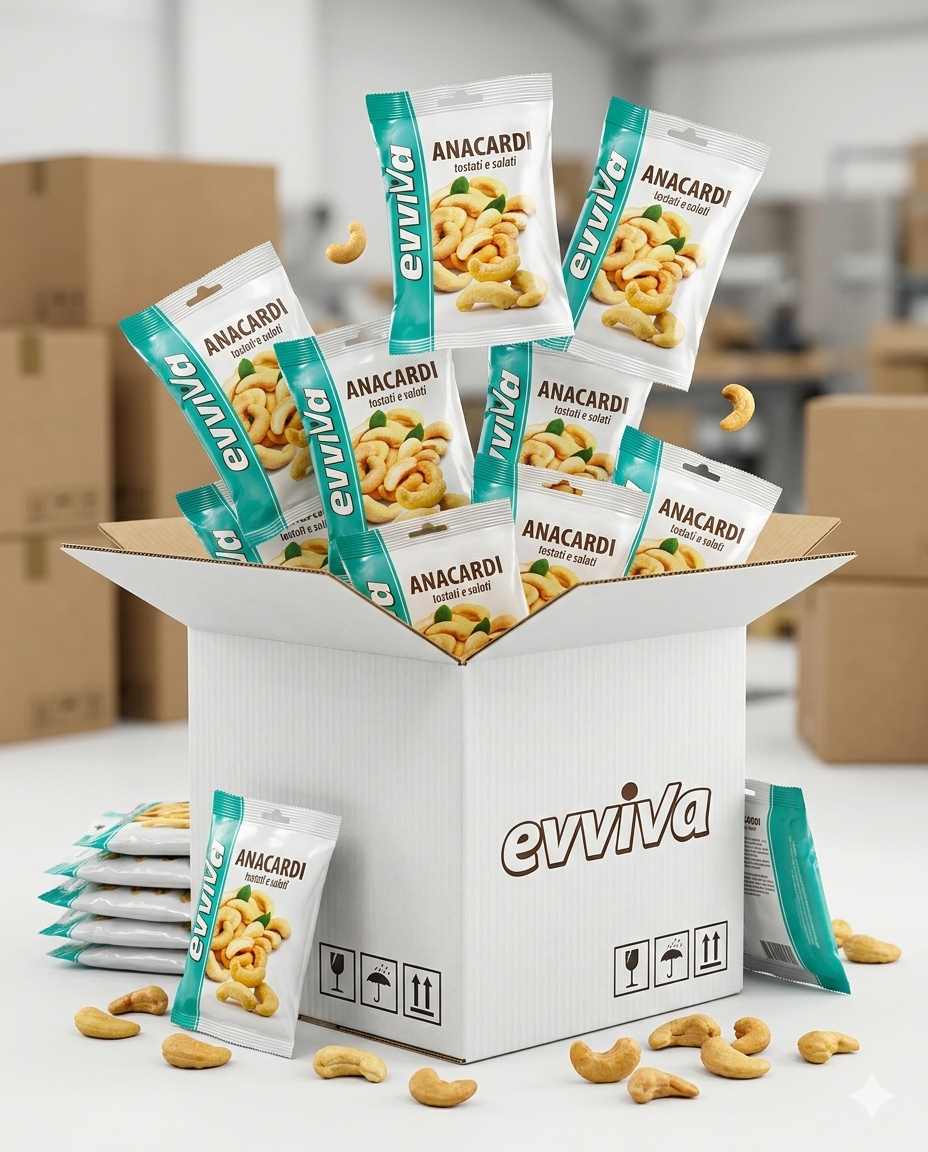 Anacardi Tostati e Salati Evviva - Snack Croccante (Multipack 12/24/36 pz)