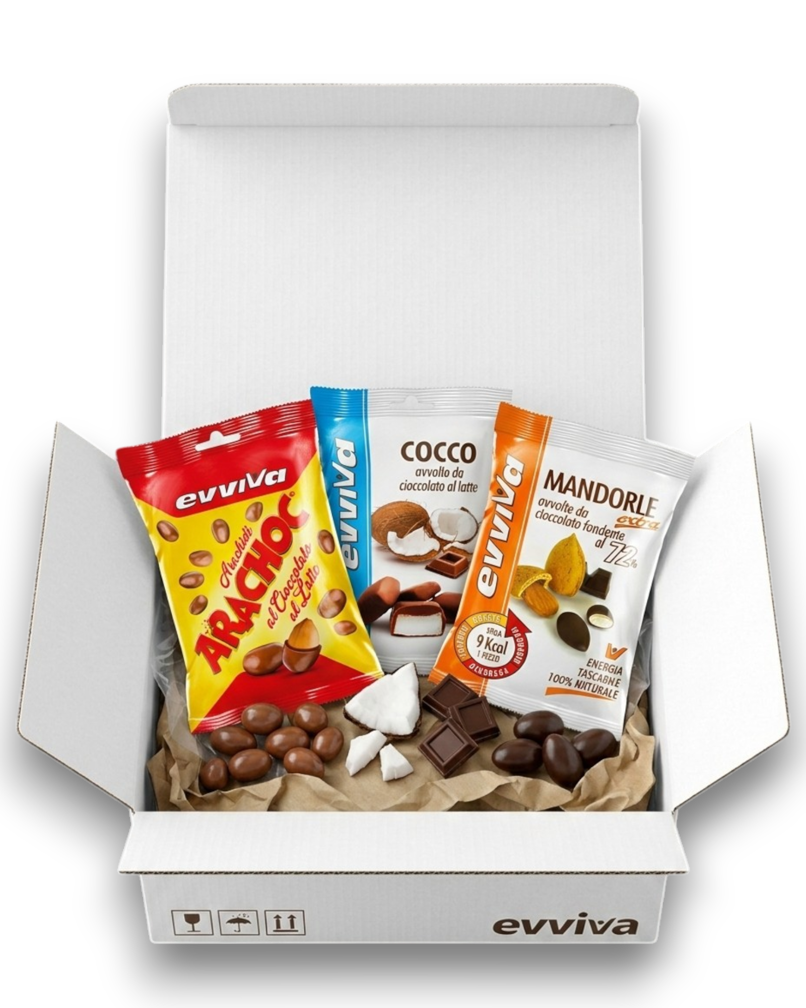 Evviva Choco Mix Multipack - Cocco, Arachidi e Mandorle Ricoperte (36 pz)